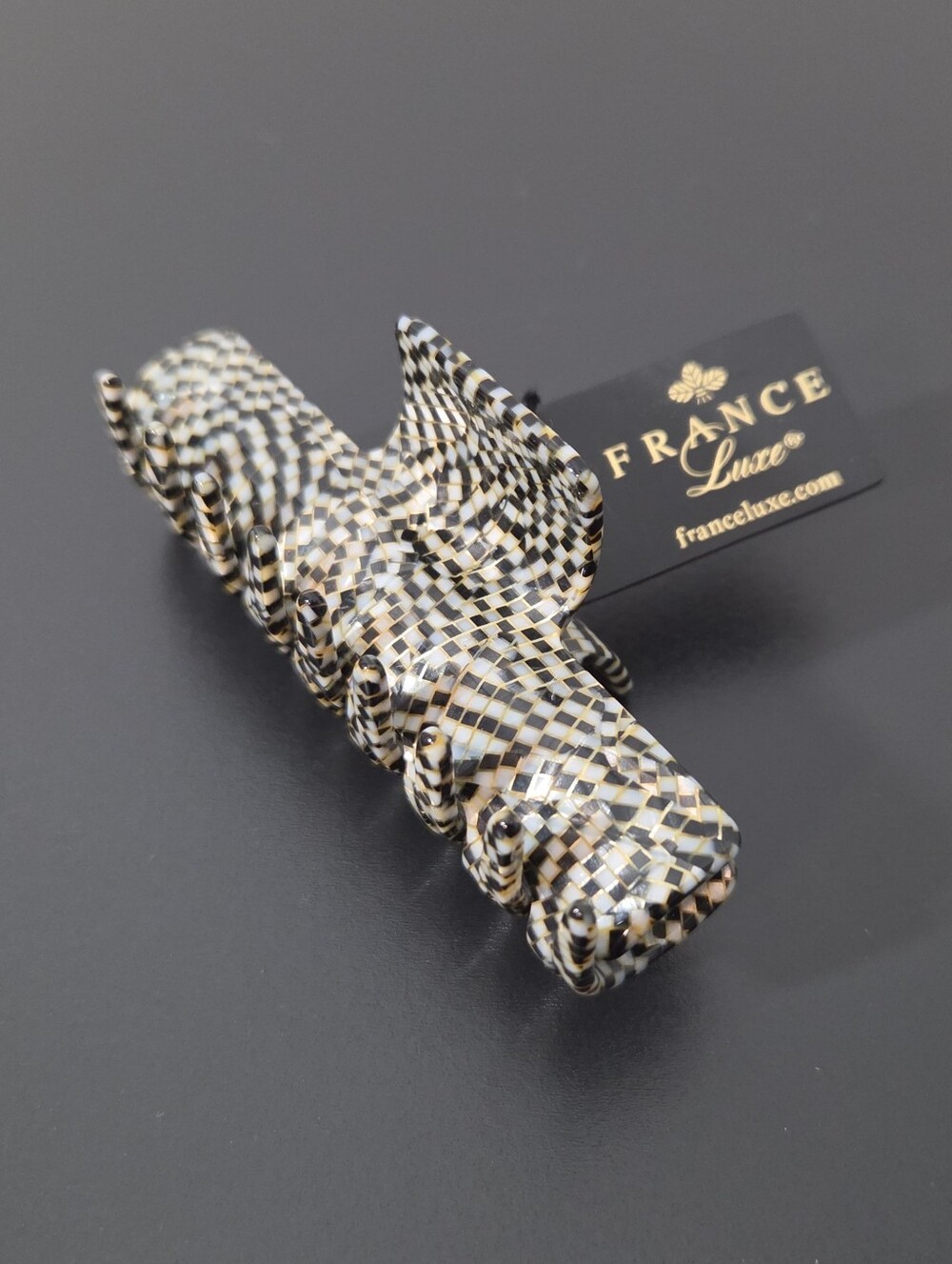 France Luxe Large Tube Claw Hair Clip - Opera Silver Black / Cream -  NWT